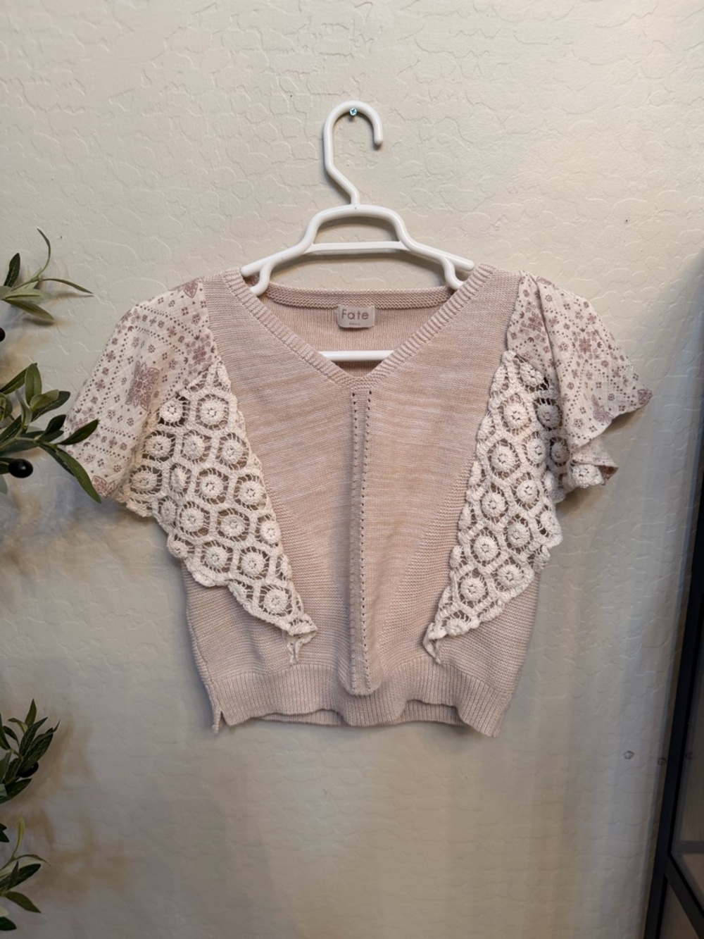 Fate Cream Knit Top with Rose Gold Logo